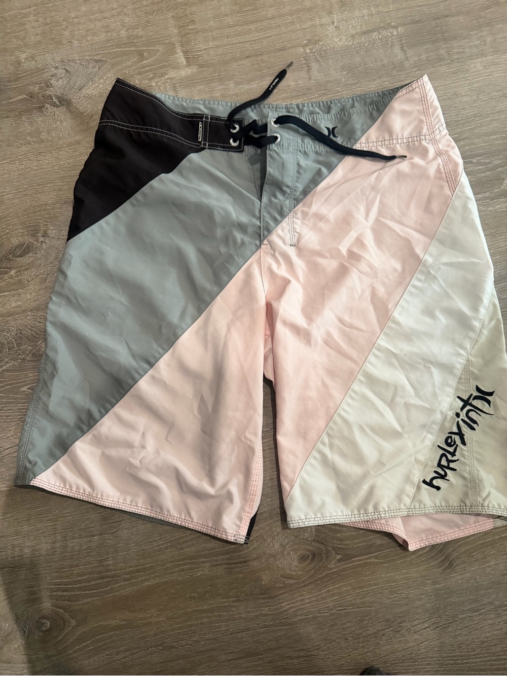 Hurley Men’s Pink Gray Black Diagonal Colorblock Boardshorts